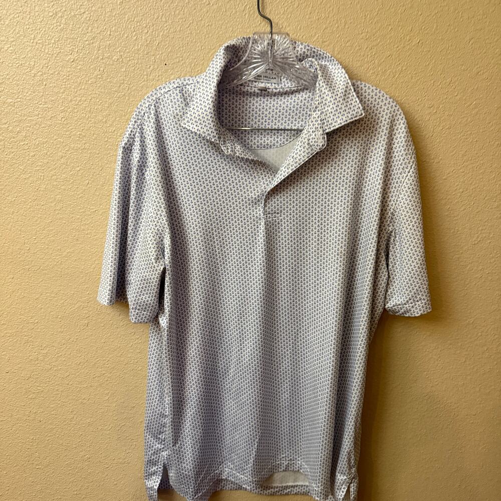 Peter Millar Summer comfort blue anchor print Polo M University of Wyoming logo